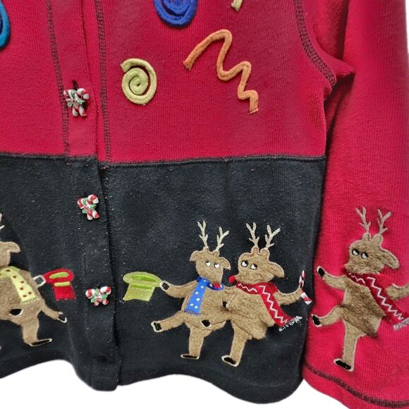 Onque Casuals Christmas Sweater Cardigan Womens Large Reindeer Candy Cane Button - Picture 6 of 11